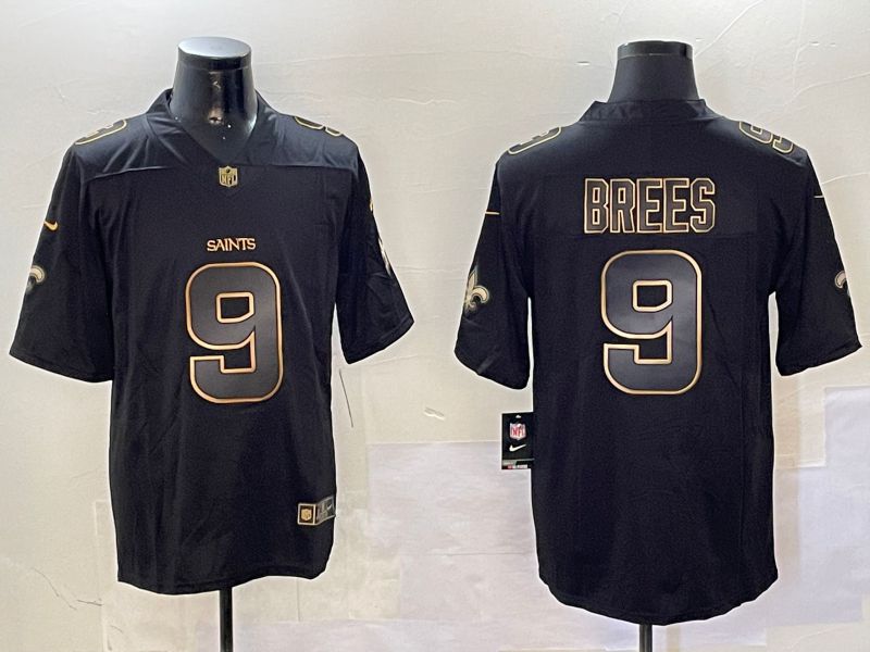 Men New Orleans Saints 9 Brees Black Gold 2024 Nike Limited NFL Jersey style 0108